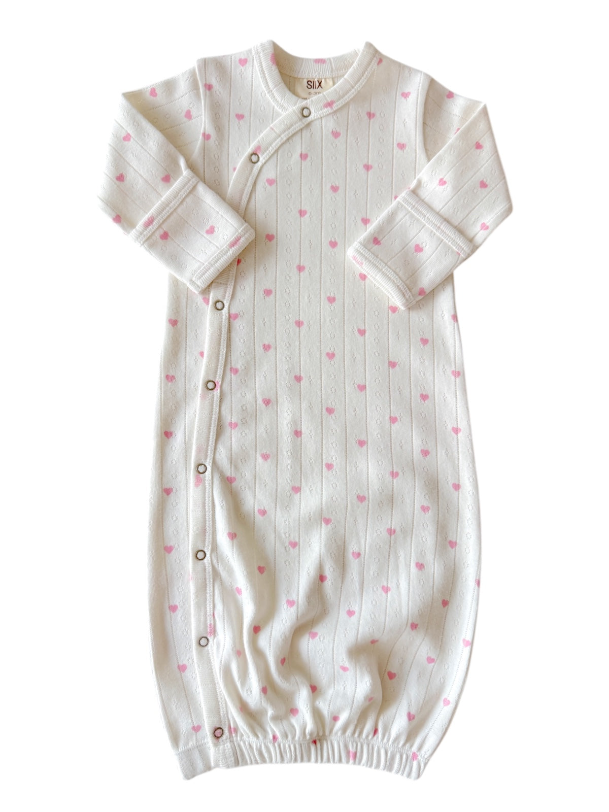 White with Pink Heart / Organic Pointelle Gown