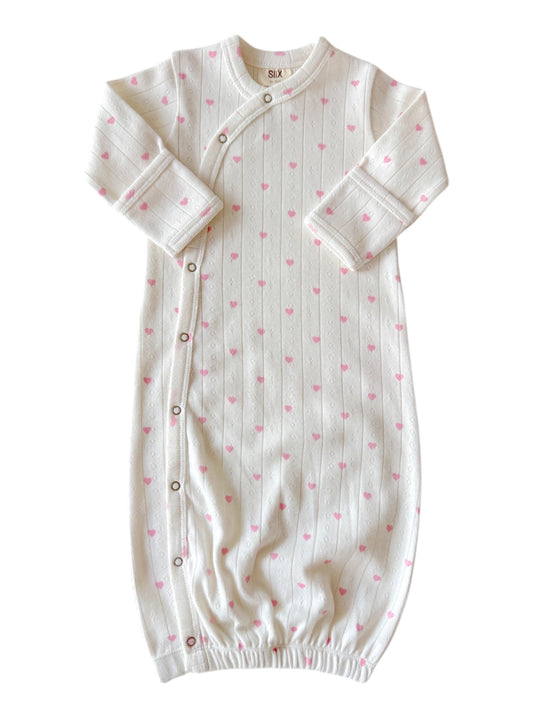 White with Pink Heart / Organic Pointelle Gown